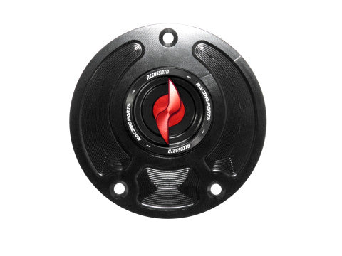 Tank filler cap for Kawasaki motorbikes with quick release machined from billet aluminium, Accossato brand code FC113