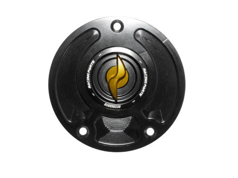 Tank filler cap for Kawasaki motorbikes with quick release machined from billet aluminium, Accossato brand code FC113