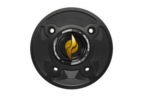 Tank filler cap for Kawasaki motorbikes with quick release machined from billet aluminium, Accossato brand code FC126