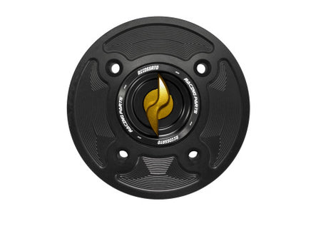 Tank filler cap for Kawasaki motorbikes with quick release machined from billet aluminium, Accossato brand code FC126