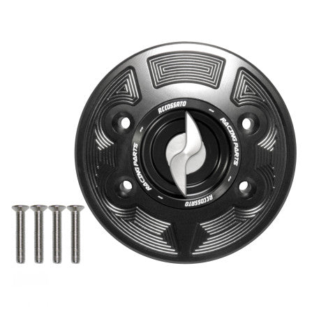 Tank filler cap for BMW motorbikes with quick release machined from billet aluminium, Accossato brand code FC133