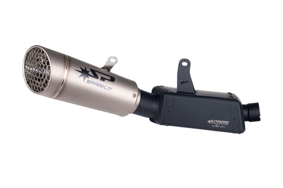 Spark IT Titanium Grid-O Link Pipe & Silencer : Stainless Steel Black Box + Grid-O Silencer Triumph Street Triple 765 (20-22) RS - R - S