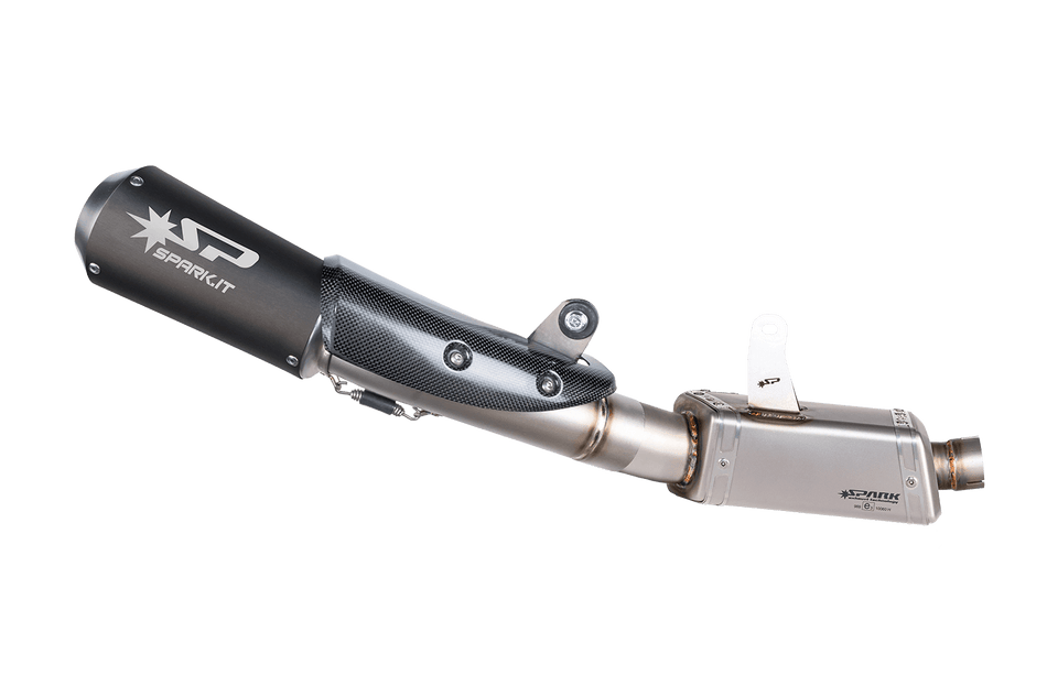 Spark IT Dark Style Moto GP Link Pipe & Silencer High Mounting Stainless Steel Box Triumph Street Triple 765 20-22 RS-R-S