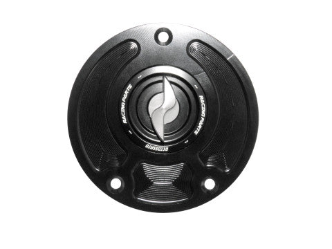 Tank filler cap for Kawasaki motorbikes with quick release machined from billet aluminium, Accossato brand code FC113