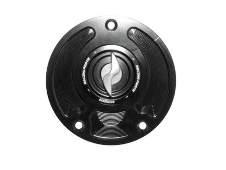 Tank filler cap for Kawasaki motorbikes with quick release machined from billet aluminium, Accossato brand code FC113