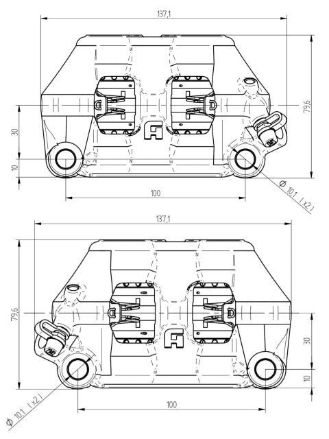 Accossato Radial Brake Caliper CNC-worked Monoblock 100 mm distance With Pistons in Titanium