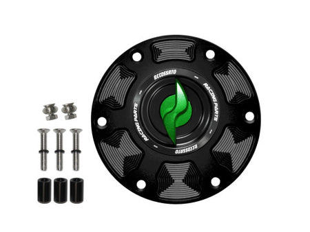 Tank filler cap for Aprilia motorbikes with quick release machined from billet aluminium, Accossato brand code FC101