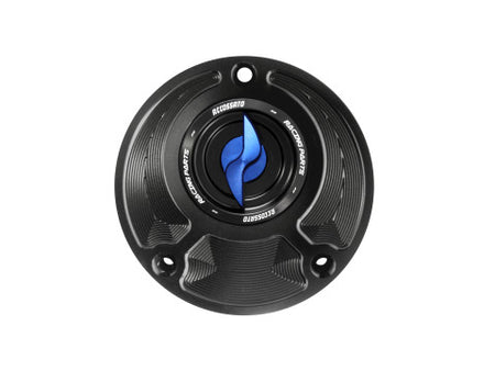Tank filler cap for Yamaha motorbikes with quick release machined from billet aluminium, Accossato brand code FC124