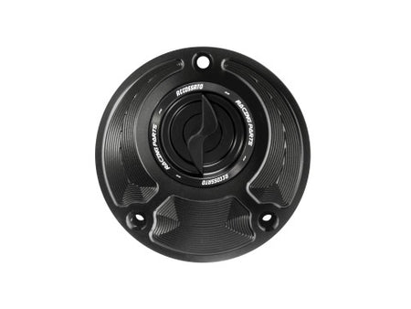 Tank filler cap for Yamaha motorbikes with quick release machined from billet aluminium, Accossato brand code FC124