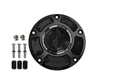 Tank filler cap for Honda motorbikes with quick release machined from billet aluminium, Accossato brand code FC125