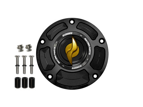 Tank filler cap for Honda motorbikes with quick release machined from billet aluminium, Accossato brand code FC125