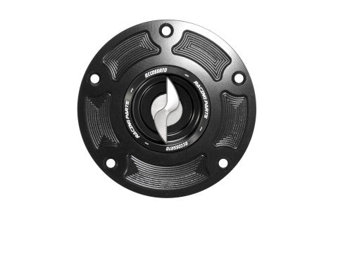 Tank filler cap for Ducati motorbikes with quick release machined from billet aluminium, Accossato brand code FC135