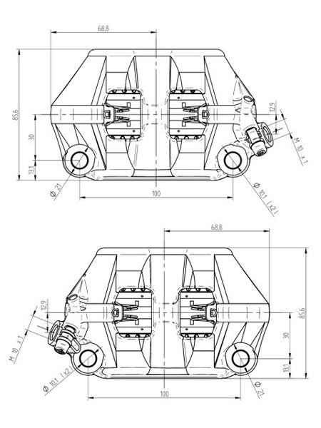Accossato Radial Brake Caliper Forged Monoblock 100 mm distance With Pistons in Aluminium