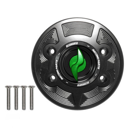 Tank filler cap for BMW motorbikes with quick release machined from billet aluminium, Accossato brand code FC133