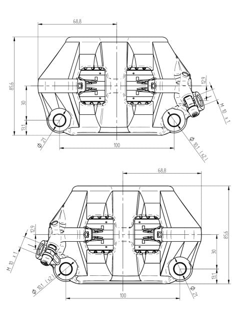 Accossato Radial Brake Caliper Forged Monoblock 100 mm distance With Pistons in Aluminium