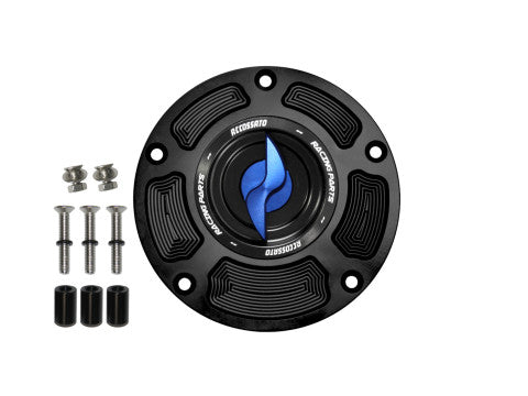 Tank filler cap for Honda motorbikes with quick release machined from billet aluminium, Accossato brand code FC125