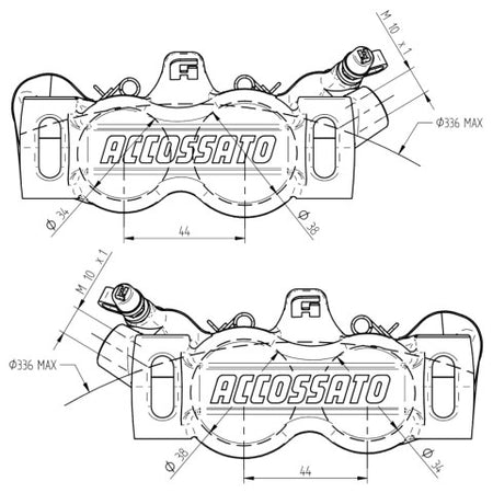 Accossato Radial Brake Caliper CNC-worked Monoblock 100 mm distance With Pistons in Titanium