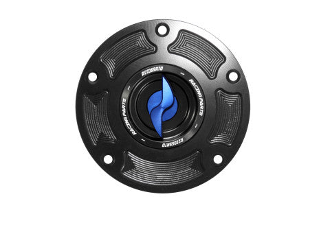 Tank filler cap for Ducati motorbikes with quick release machined from billet aluminium, Accossato brand code FC135
