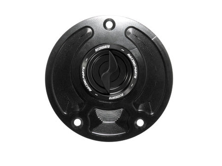 Tank filler cap for Kawasaki motorbikes with quick release machined from billet aluminium, Accossato brand code FC113