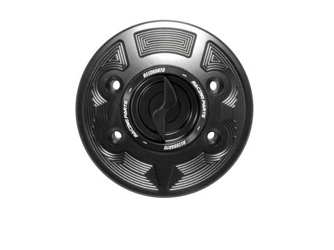 Tank filler cap for BMW motorbikes with quick release machined from billet aluminium, Accossato brand code FC103