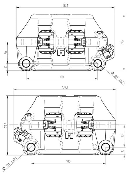 Accossato Radial Brake Caliper CNC-worked Monoblock 100 mm distance With Pistons in Titanium