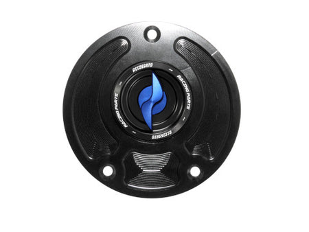 Tank filler cap for Kawasaki motorbikes with quick release machined from billet aluminium, Accossato brand code FC113