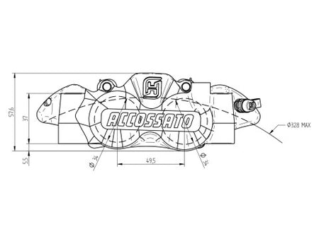 Accossato Radial Brake Caliper CNC-worked Monoblock 108 mm distance With Pistons in Titanium
