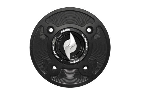 Tank filler cap for Kawasaki motorbikes with quick release machined from billet aluminium, Accossato brand code FC126