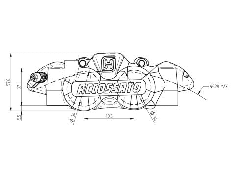 Accossato Radial Brake Caliper CNC-worked Monoblock 108 mm distance With Pistons in Titanium
