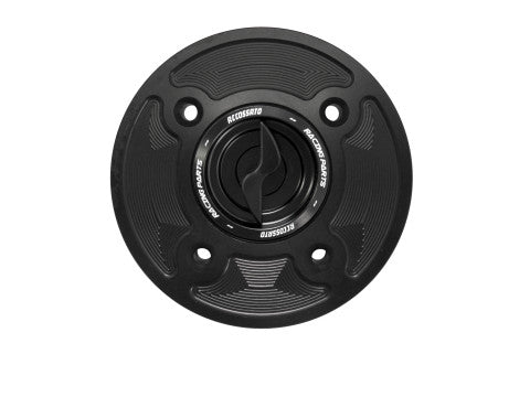 Tank filler cap for Kawasaki motorbikes with quick release machined from billet aluminium, Accossato brand code FC126