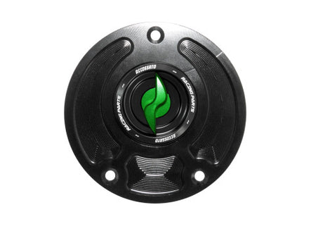 Tank filler cap for Kawasaki motorbikes with quick release machined from billet aluminium, Accossato brand code FC113