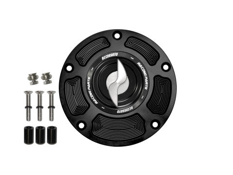 Tank filler cap for Honda motorbikes with quick release machined from billet aluminium, Accossato brand code FC125