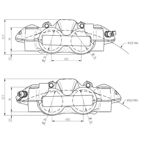 Accossato Radial Brake Caliper Forged Monoblock 108 mm distance With Pistons in Aluminium