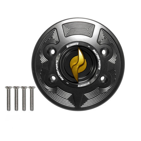 Tank filler cap for BMW motorbikes with quick release machined from billet aluminium, Accossato brand code FC133