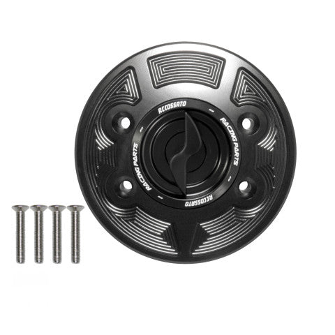 Tank filler cap for BMW motorbikes with quick release machined from billet aluminium, Accossato brand code FC133