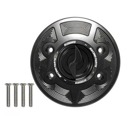 Tank filler cap for BMW motorbikes with quick release machined from billet aluminium, Accossato brand code FC133