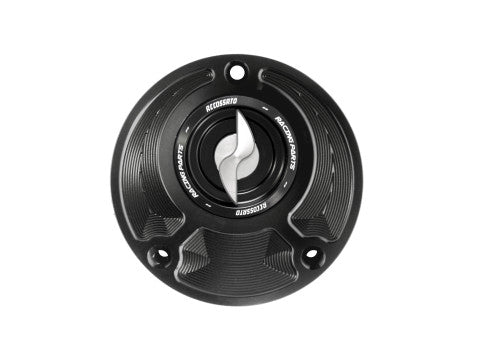 Tank filler cap for Yamaha motorbikes with quick release machined from billet aluminium, Accossato brand code FC124