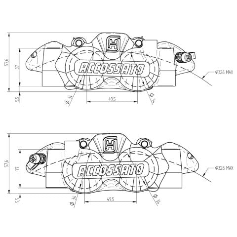 Accossato Radial Brake Caliper CNC-worked Monoblock 108 mm distance With Pistons in Titanium
