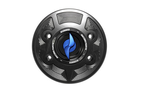 Tank filler cap for BMW motorbikes with quick release machined from billet aluminium, Accossato brand code FC103