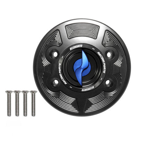 Tank filler cap for BMW motorbikes with quick release machined from billet aluminium, Accossato brand code FC133