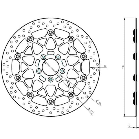 Accossato Front Oversized Floating Brake Disc (330 mm) for Harley Davidson Softail and Touring