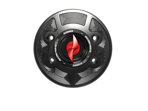 Tank filler cap for BMW motorbikes with quick release machined from billet aluminium, Accossato brand code FC103
