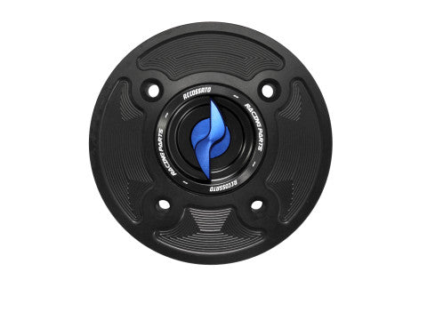 Tank filler cap for Kawasaki motorbikes with quick release machined from billet aluminium, Accossato brand code FC126