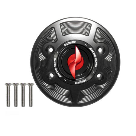 Tank filler cap for BMW motorbikes with quick release machined from billet aluminium, Accossato brand code FC133